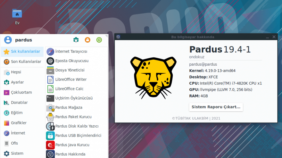 tübitak ulakbim Pardus-19-4-1 yeni sürüm işletim sistemi